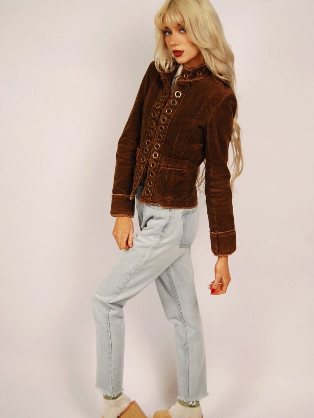Y2K Corduroy Jacket (S) small brown vintage womens cute diva chocolate boho cool - Picture 2 of 8